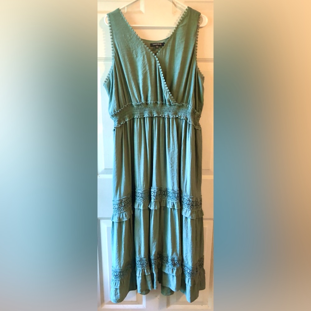 Laurel Grey Agave Blue Green Sleeveless Crochet Ruffled Bohemian Maxi Dress XXL - Picture 1 of 5